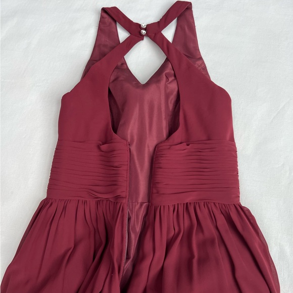 Azazie A-Line Pleated Chiffon Bridesmaid Dress Burgundy Size 6 - Picture 5 of 11